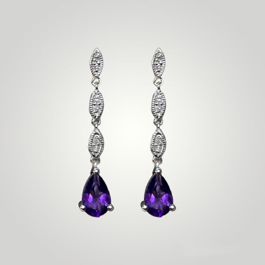 Diamond and Amethyst Drop Dangle Earrings - Q&T Jewelry