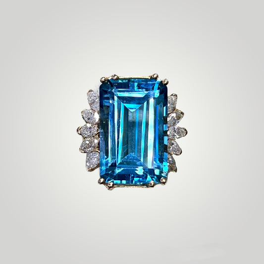 Emerald Cut Topaz Ring with Marquise Diamond - Q&T Jewelry