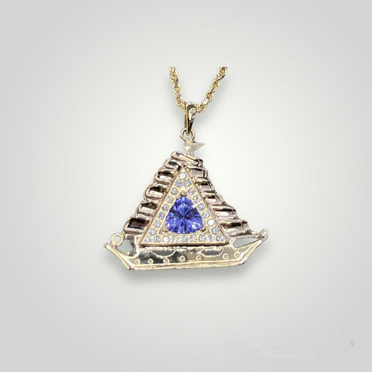 Tanzanite and Diamond Ship Necklace in 14k Gold