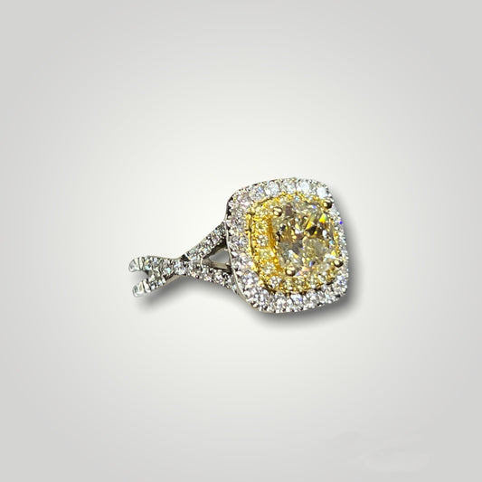 18K Fancy Yellow Diamond Halo  Ring - Q&T Jewelry