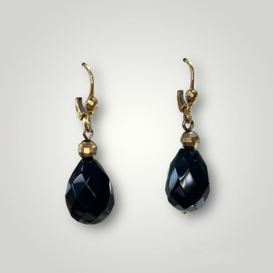 Black Onyx Dangle Earrings in 14k Gold