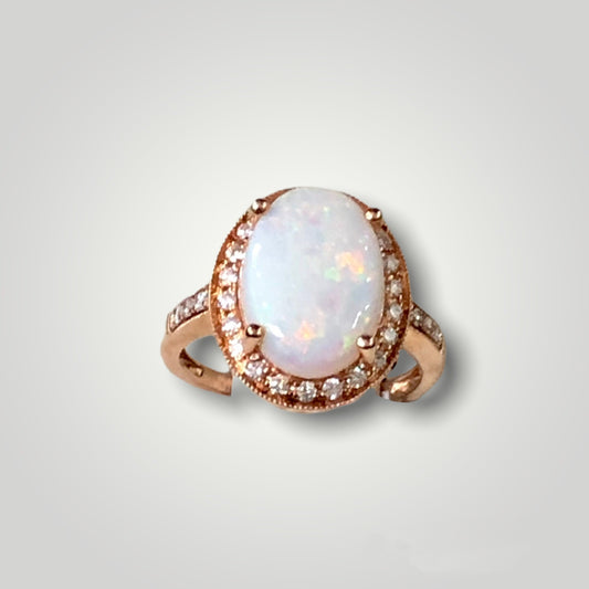 14k Oval Opal Diamond Ring - Q&T Jewelry