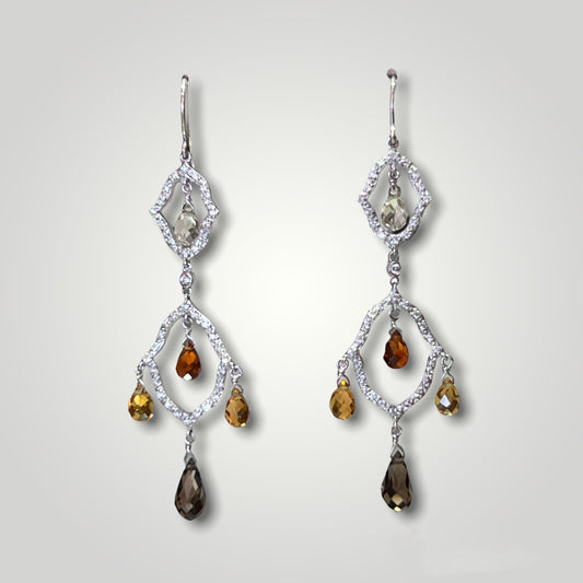 Smokey Quartz, Citrine, & Diamond Dangle Esrrings - Q&T Jewelry