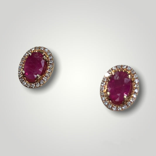 Ruby and Diamond Halo Rose Gold Earrings - Q&T Jewelry