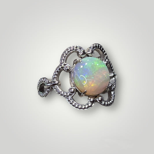 Opal Flower Milgrain Framed Ring in 14k White Gold