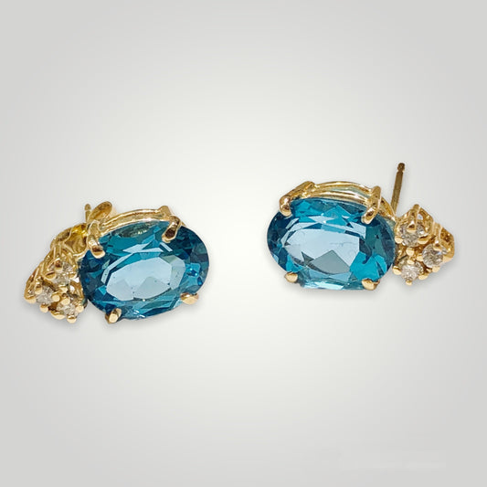 Ladies Blue Topaz Diamond Earrings - Q&T Jewelry
