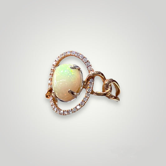 Opal Ring with Floating Diamond Frame in 18k Rose Gold