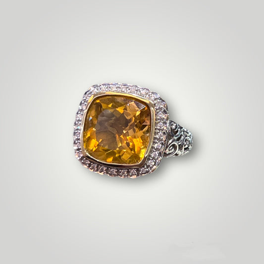Cushion Citrine and Diamond White Gold Ring - Q&T Jewelry