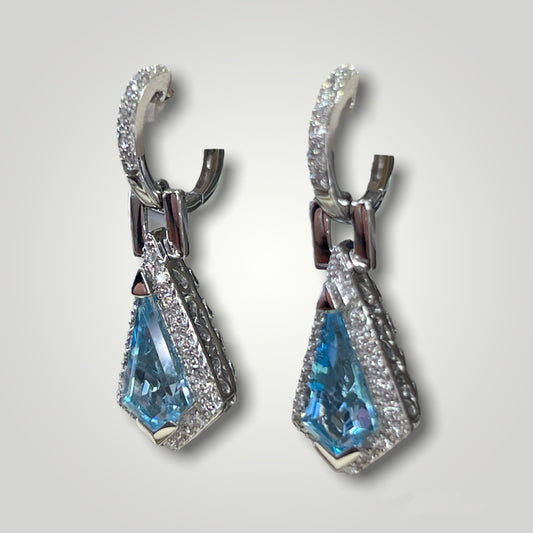 Blue Topaz & Diamond Drop Earrings - Q&T Jewelry