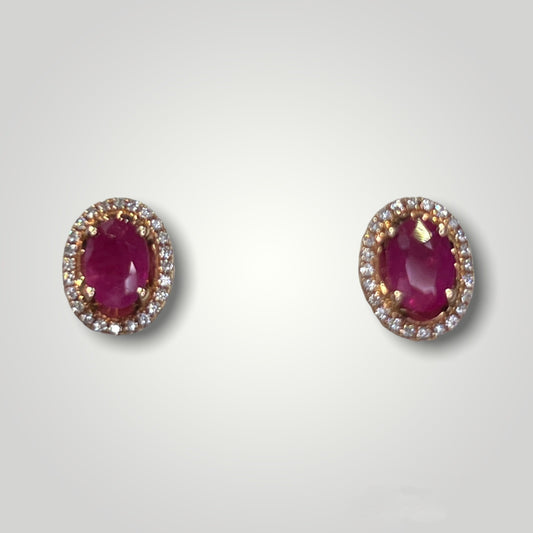 Ruby and Diamond Halo Rose Gold Earrings - Q&T Jewelry