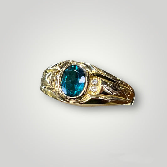 Green Topaz and Diamond Accent Signet Ring in 14k Gold - Q&T Jewelry