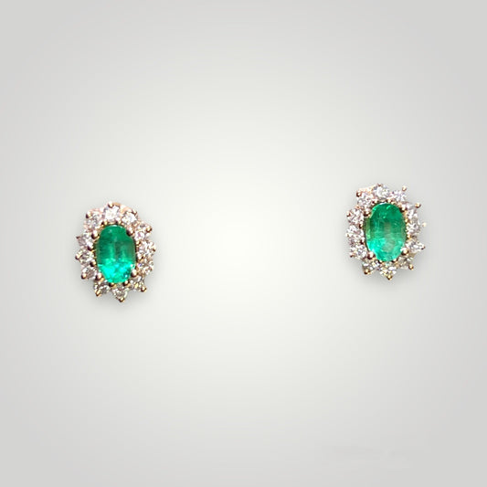Emerald Diamond Burst Earrings in 14k Rose Gold