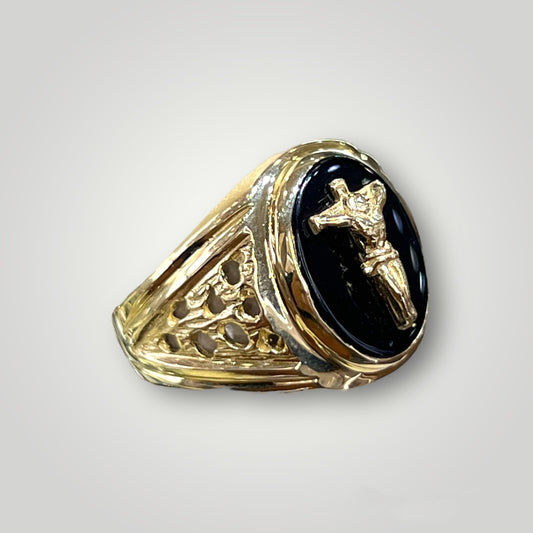 Black Onyx Crucifix Ring in 14k Gold