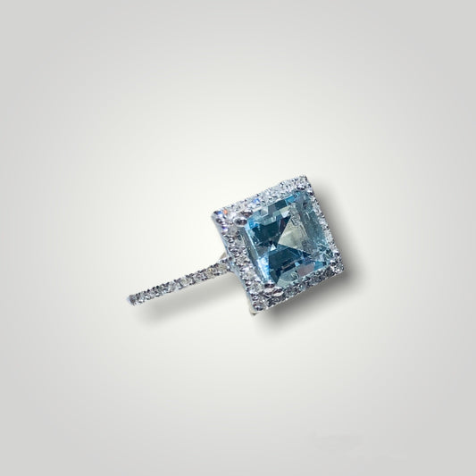 Aquamarine Princess-Cut Diamond Halo Ring - Q&T Jewelry