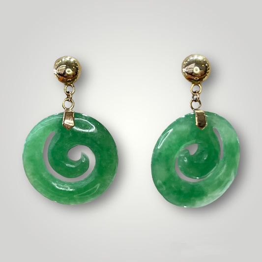 Jade Swirl Dangle Earrings in 14k Gold