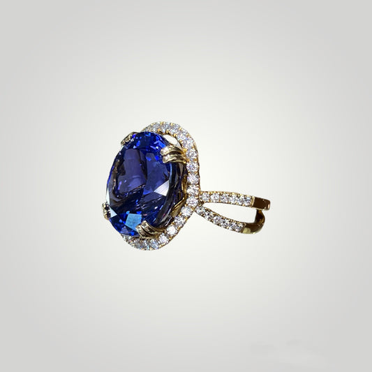 Oval Tanzanite Ring with Diamond Halo and Band - Q&T Jewelry