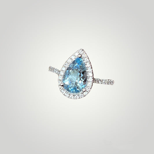Pear Cut Aquamarine with Halo Ring - Q&T Jewelry