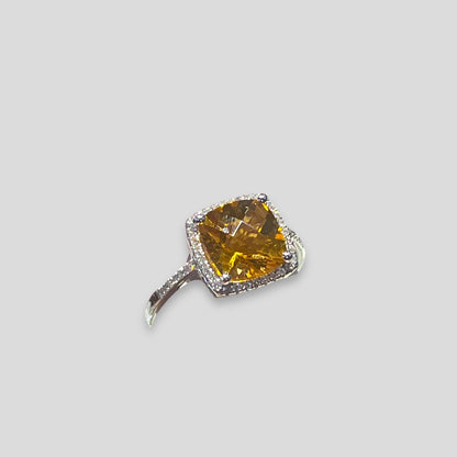 Cushion Citrine with Diamond Band & Halo