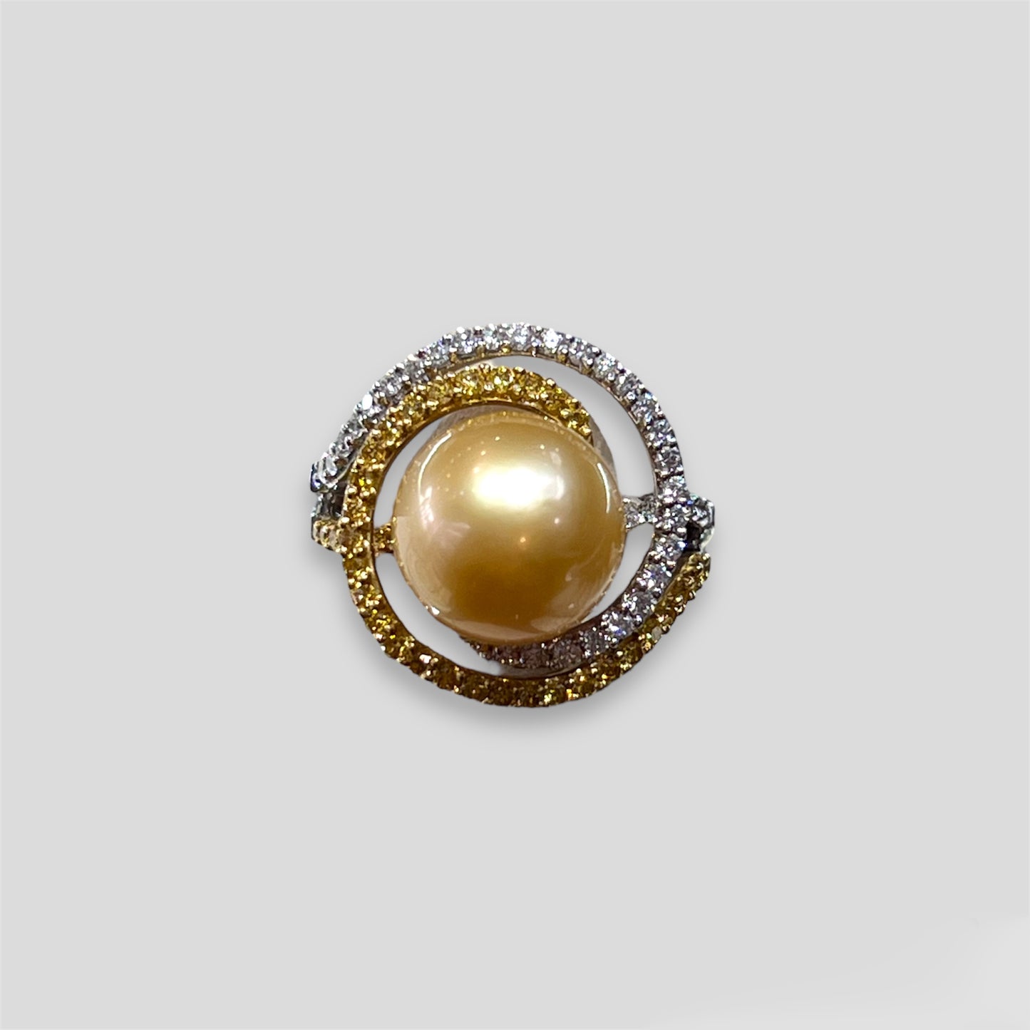 Two Tone Golden Pearl Swirl Ring