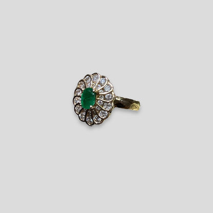 Emerald and Diamond Flower Ring