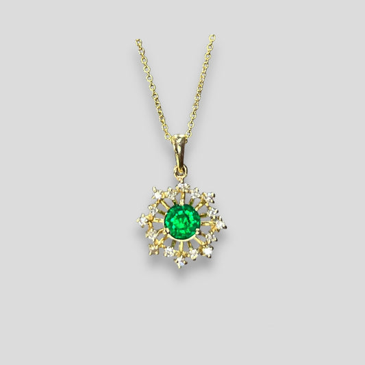 Emerald and Diamond Accented Burst Pendant in 14k Gold
