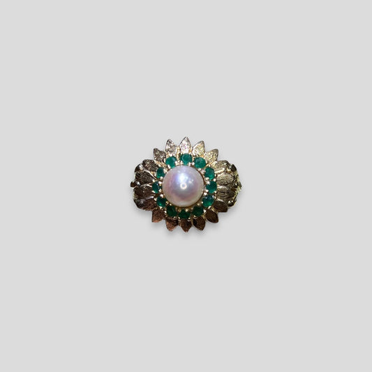 Pearl and Emerald Sunflower Ring