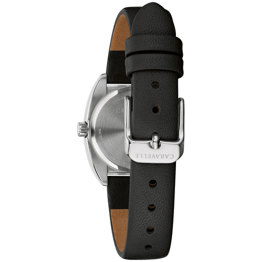 Caravelle Black Leather Strap Ladies Watch