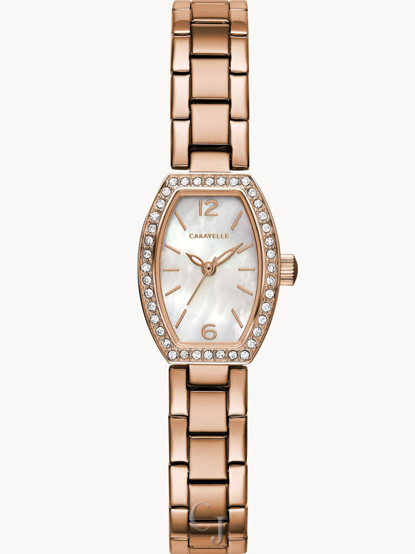 Caravelle Rose-Tone Crystal Mother-of-Pearl Women's Dress Watch
