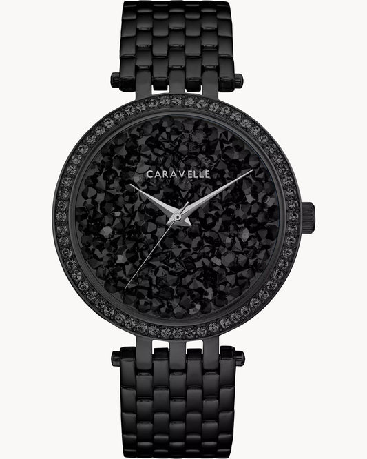 Caravelle Modern Black Crystal Ladies Watch