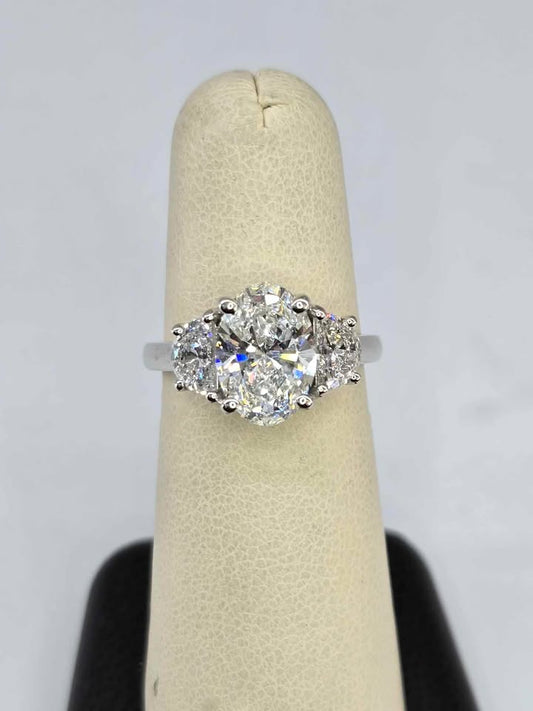 2.57ct Oval Lab Grown Diamond 3 Stone Ring