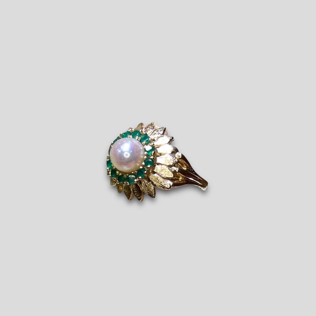 Pearl and Emerald Sunflower Ring