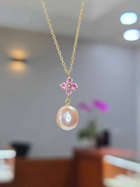 Pink Tourmaline & Pearl Drop Necklace