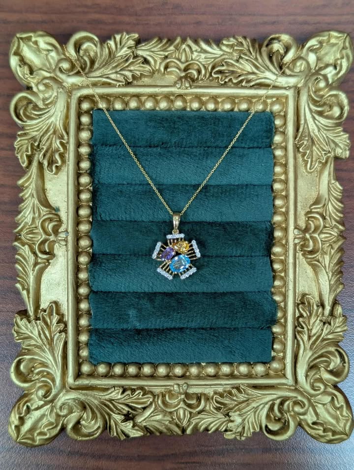14K Yellow Gold Multi-Color Topaz & Diamond Necklace