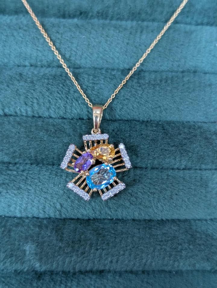 14K Yellow Gold Multi-Color Topaz & Diamond Necklace