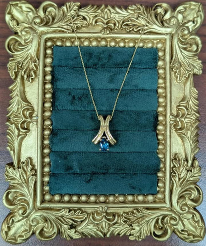 Art Deco Flared London Blue Topaz Necklace in 14k Gold