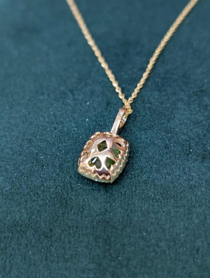 Cushion-cut Peridot Necklace with Diamond Halo in 14k Gold