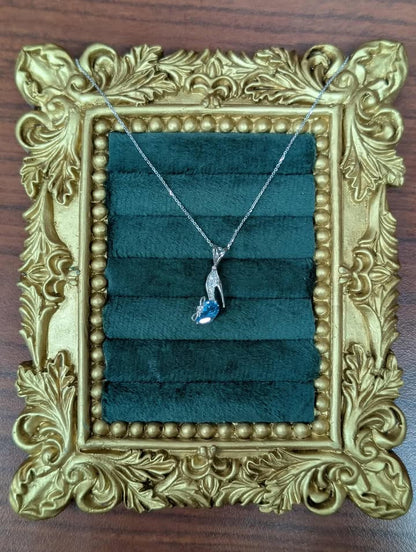 14K White Gold Blue Topaz & Diamond Accented "Slipper" Necklace