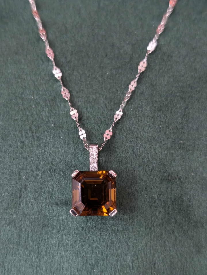 Smoky Quartz Necklace with Diamond Bail in 14k White Gold