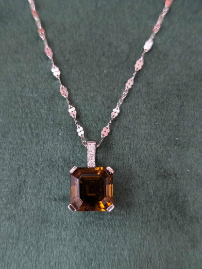 Smoky Quartz Necklace with Diamond Bail in 14k White Gold