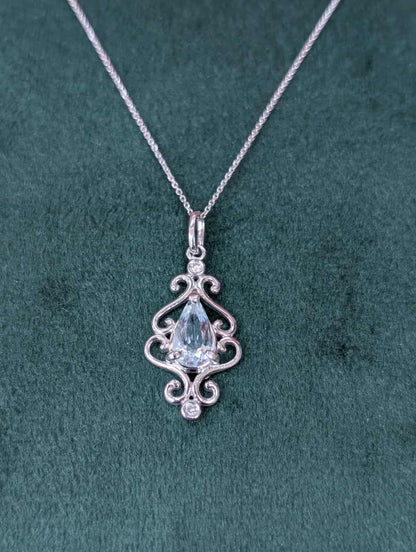 Aquamarine Necklace with Diamond Accents in 14k White Gold