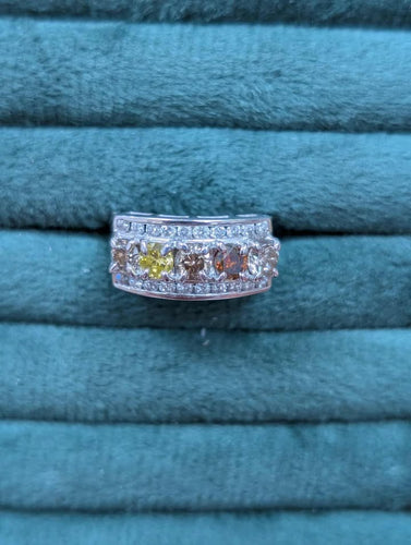 14K White Gold Multi-Color Diamond Ring