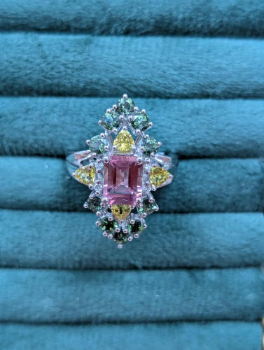 14K White Gold Multi-Colored Tourmaline Cocktail Ring