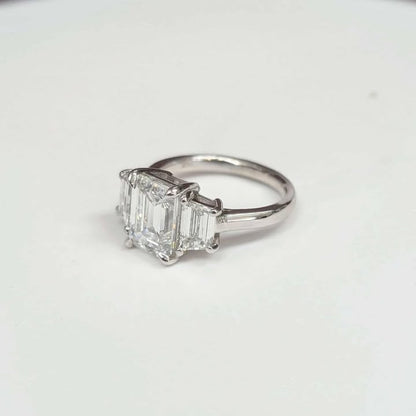 4.61 CT.T.W. Three Stone Emerald Cut Lab Created Diamond Ring in 14k White Gold