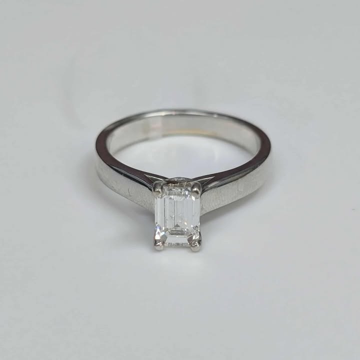 0.86CT Emerald-cut Solitaire "Peek-a-Boo" Diamond Engagement Ring in 14k White Gold