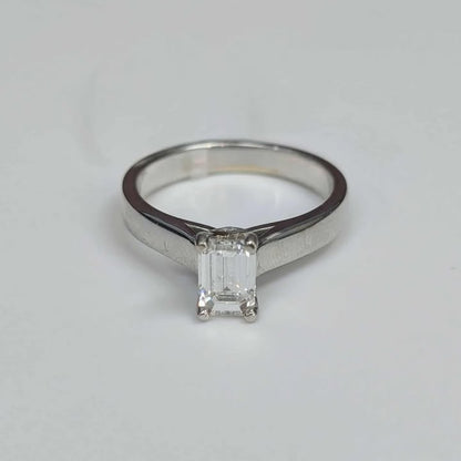 0.86CT Emerald-cut Solitaire "Peek-a-Boo" Diamond Engagement Ring in 14k White Gold