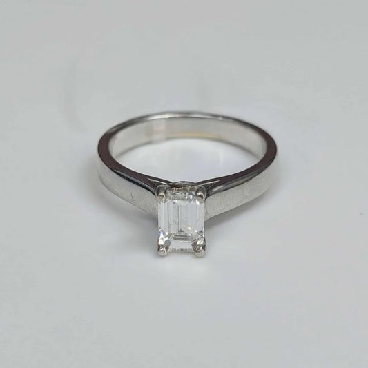 0.86CT Emerald-cut Solitaire "Peek-a-Boo" Diamond Engagement Ring in 14k White Gold