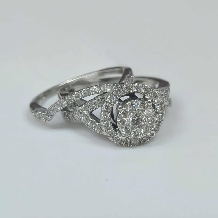 1.10 CT.T.W. Double Frame Twist Shank Diamond Bridal Set in 10k White Gold