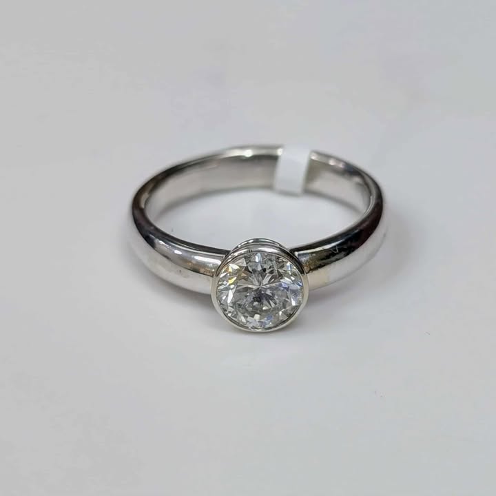 1.02CT Bezel Set Solitaire Diamond Engagement Ring in 14k White Gold