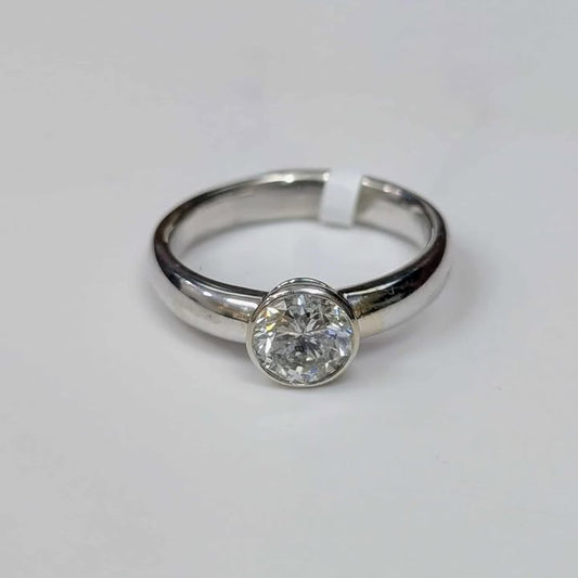 1.02CT Bezel Set Solitaire Diamond Engagement Ring in 14k White Gold