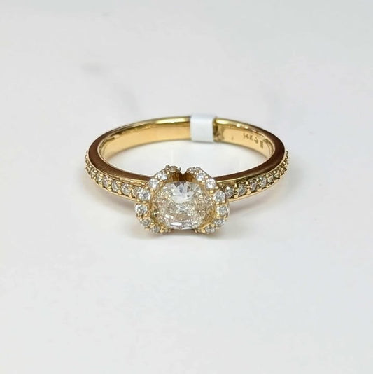 0.86 CT.T.W. Ribbon Halo East West Oval-cutDiamond Engagement Ring in 14k Gold